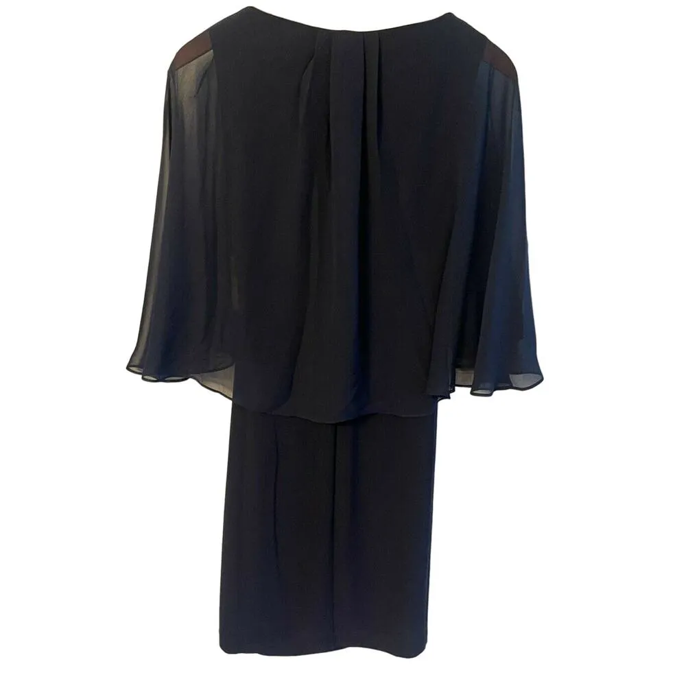 Chaps by Ralph Lauren Formal Dress Navy Blue Chiffon Sheath w/ Cape Women XS NEW - Image 2