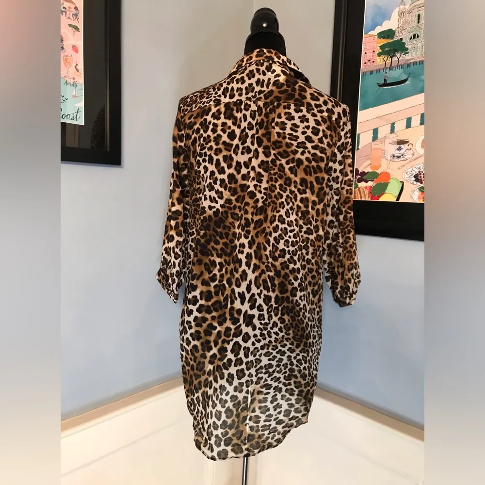 Mob Wife Esthetic Cheetah Print Shirt Dress Sz S Tan - Image 5