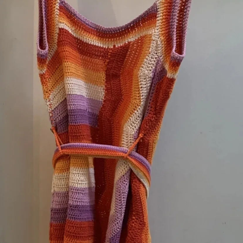 Farm Rio Anthropologie Crochet Mini Wrap Dress Belt Small New NWT Orange Purple - Image 12