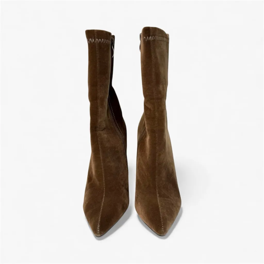 SheIn Brown Velvety Ankle Boots Size 5.5 Pointed Toe  - Image 2