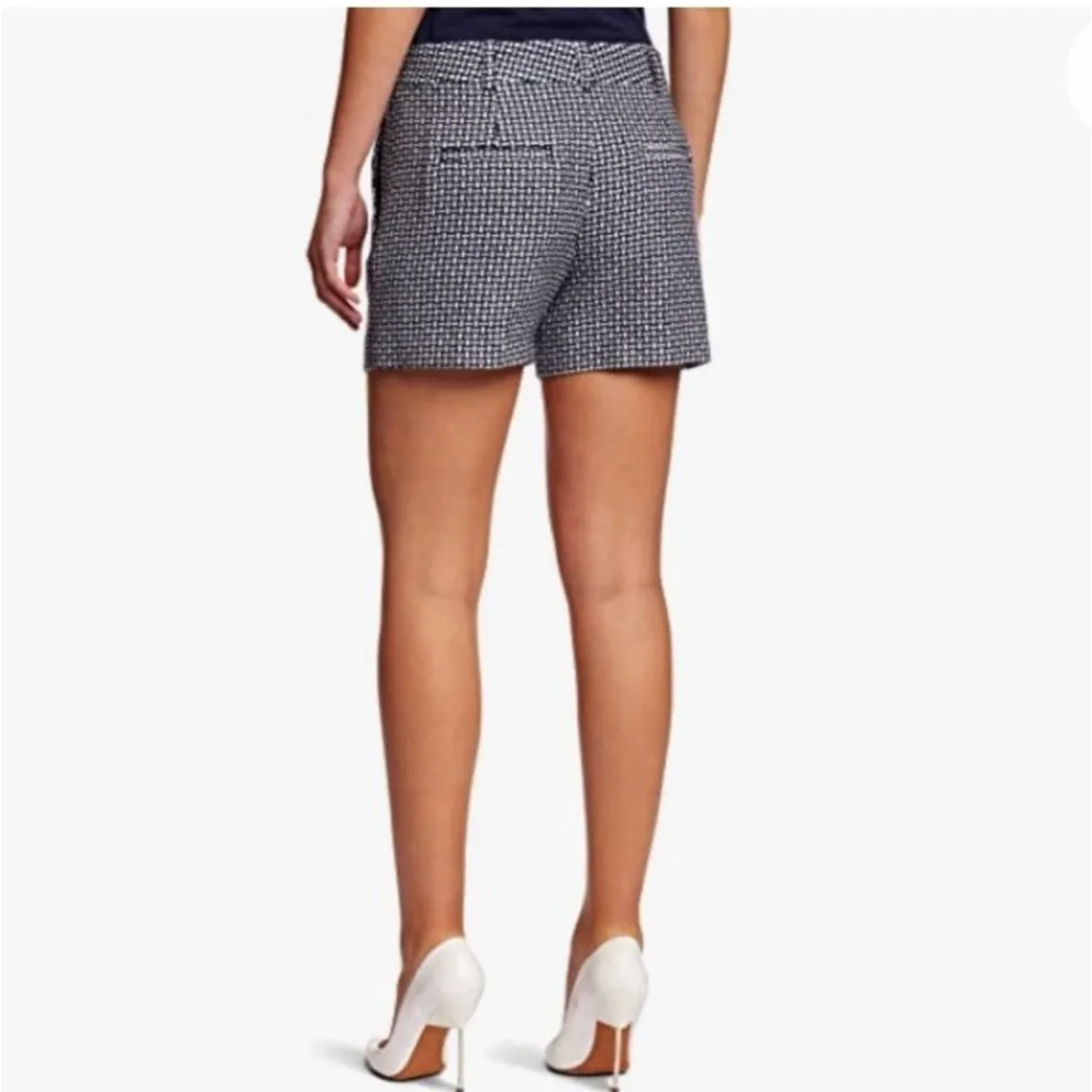 French Connection Bonser Check Shorts Size 8 Navy Blue and White High Rise - Image 6