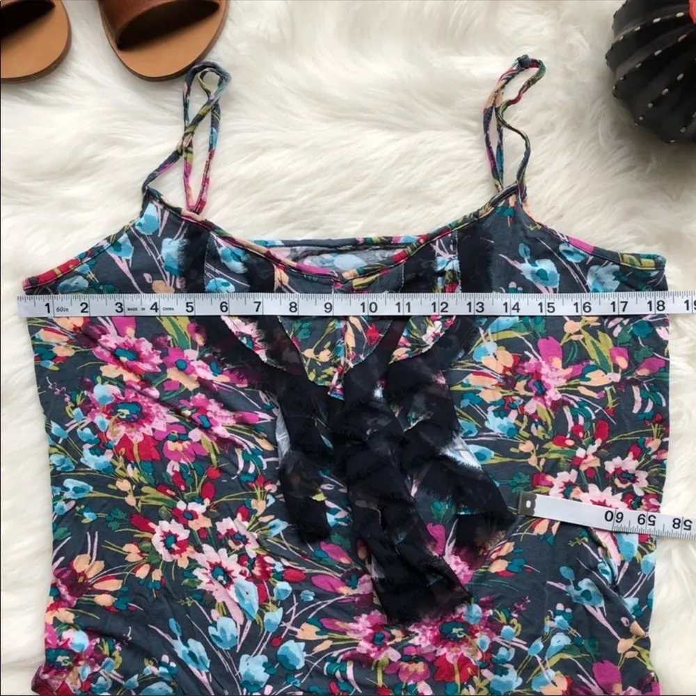 Floral Ruffled Camisole Sleeveless Tank Top Grey Size M - Image 3