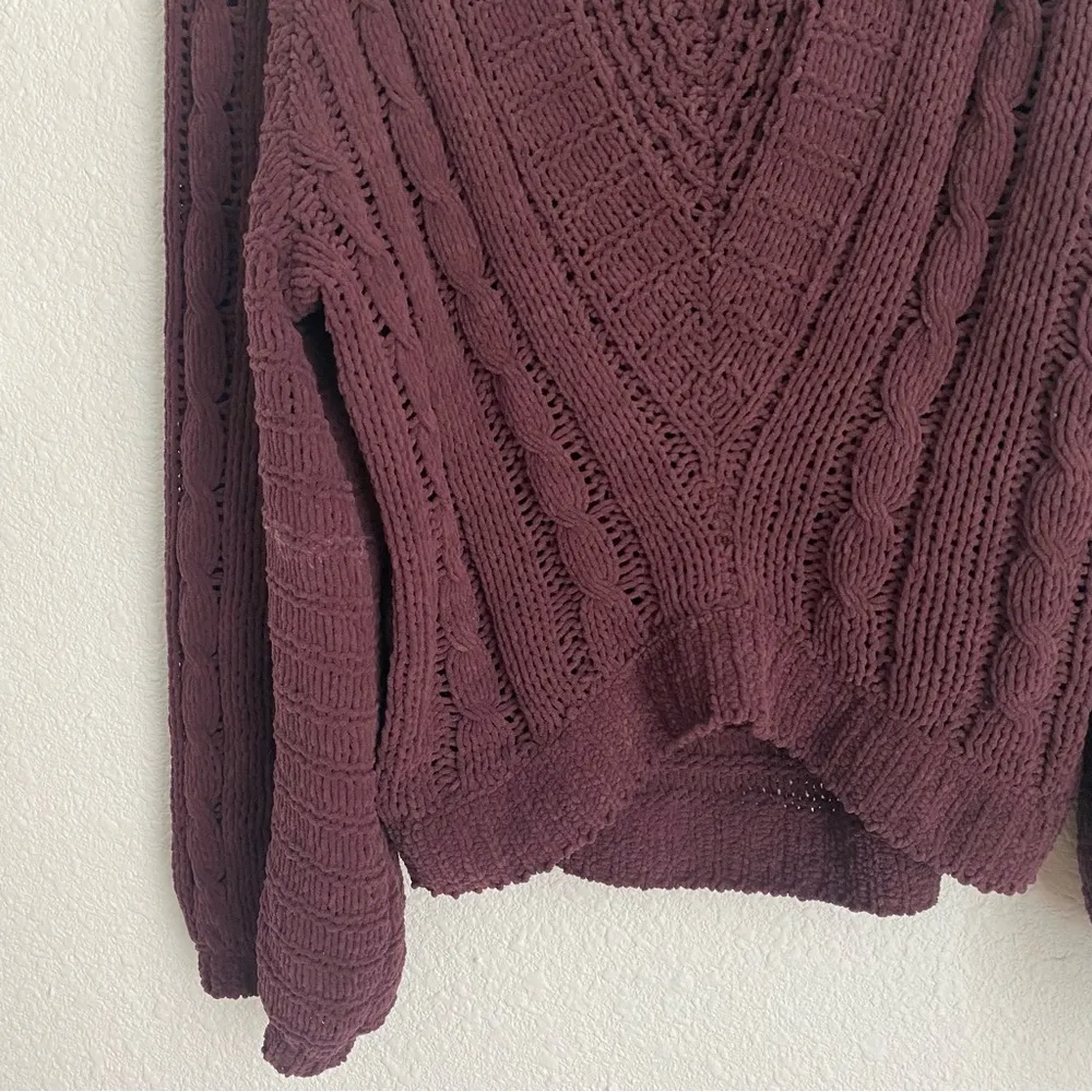 burgundy wine purple open knit cozy sweater with balloon sleeves size S - Image 4