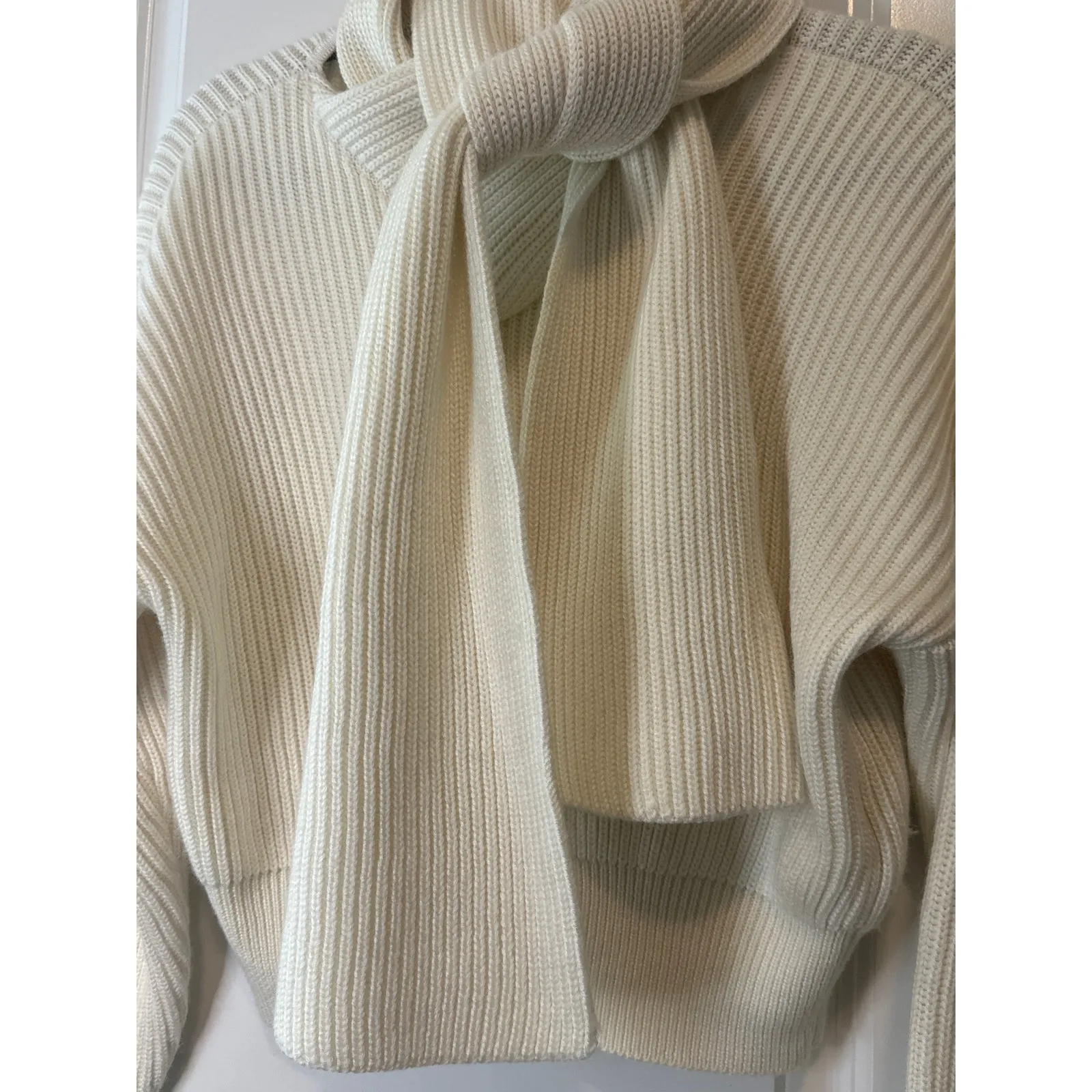 Anna October Ivory Wool Scarf Sweater XS Ribbed Knit Designer Pullover - Image 6