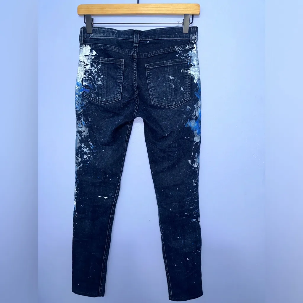 Rag &‎ Bone Paint Splattered Denim Low Rise Leggings Jeggings Midnight Size 24 - Image 5
