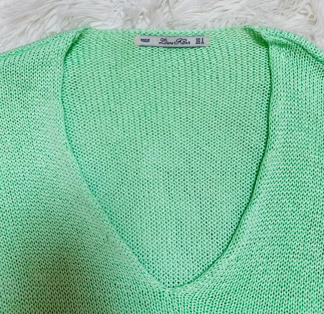 Mint V-Neck Knit Sweater - Image 2