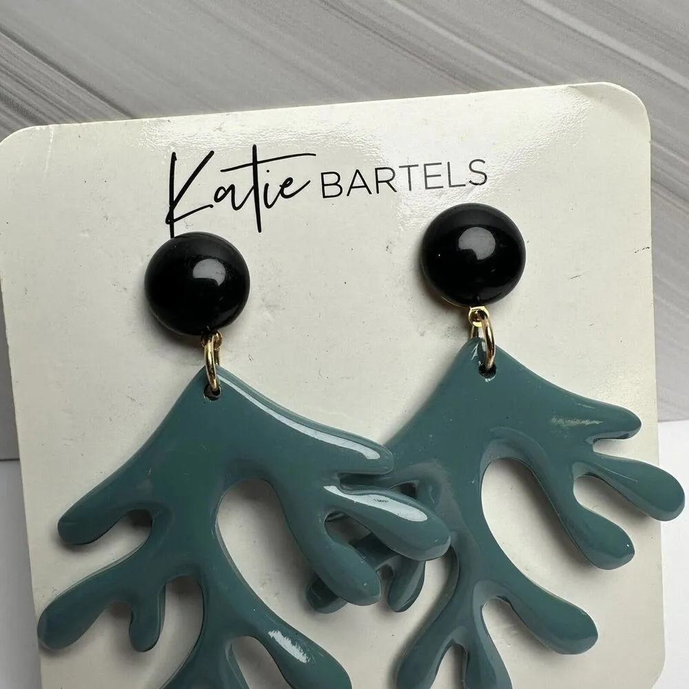 Katie Bartels Statement Blue Lacquer Coral Earrings Pierced Dangle Drop Earrings - Image 2