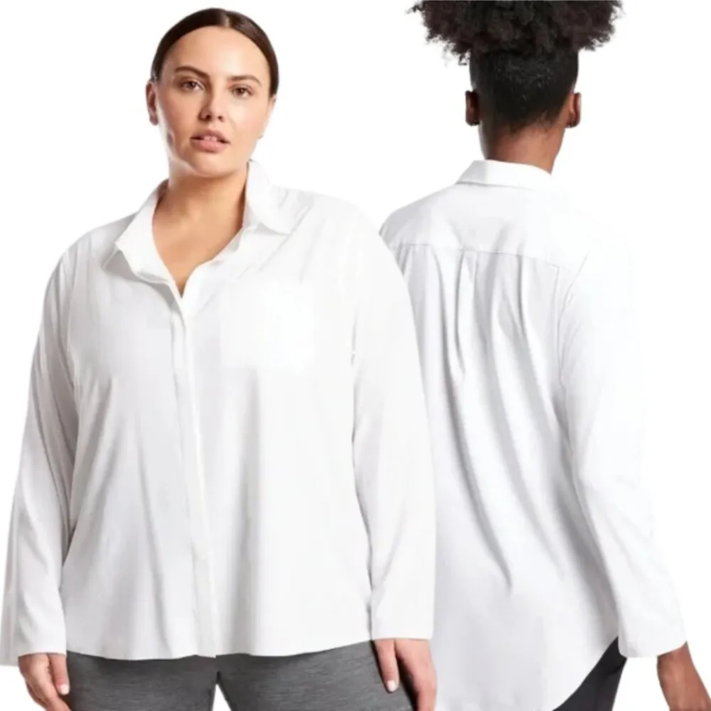 Athleta Urbanite 2.0 Button Down Top Shirt Blouse Women's 3X White Relaxed NWT - Image 3