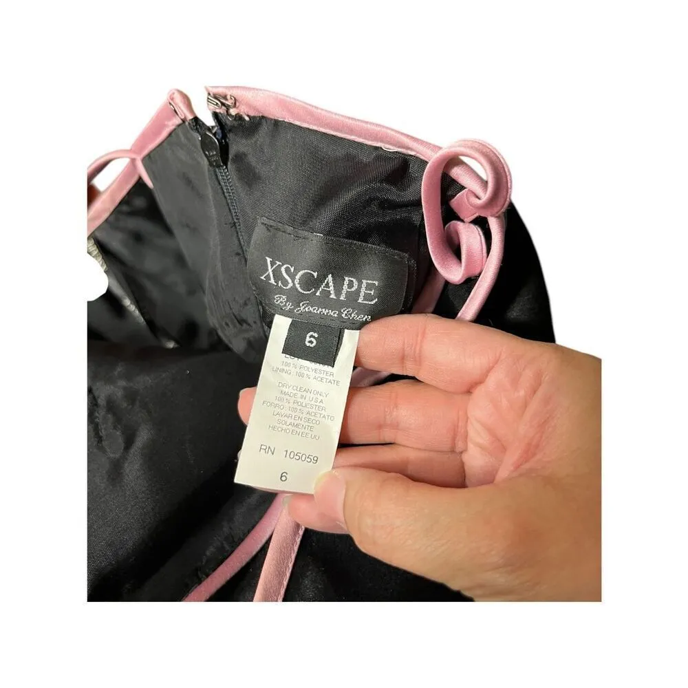 Vintage Xscape 90s Black Pink Satin Formal Mini Dress size 6 - Image 8