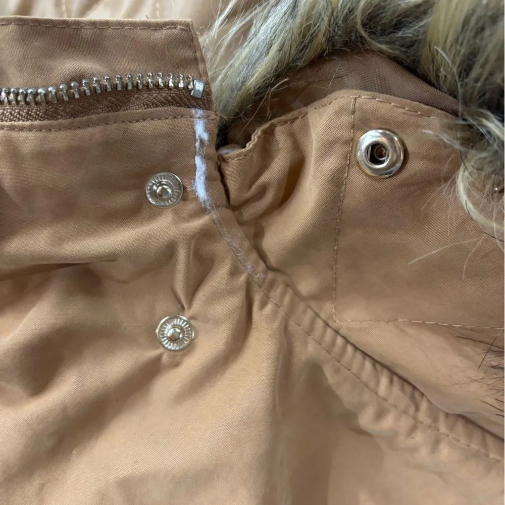 H&M Divided Small Faux Fur Shearling lined Hooded Parka Coat Light Brown‎ - Image 16