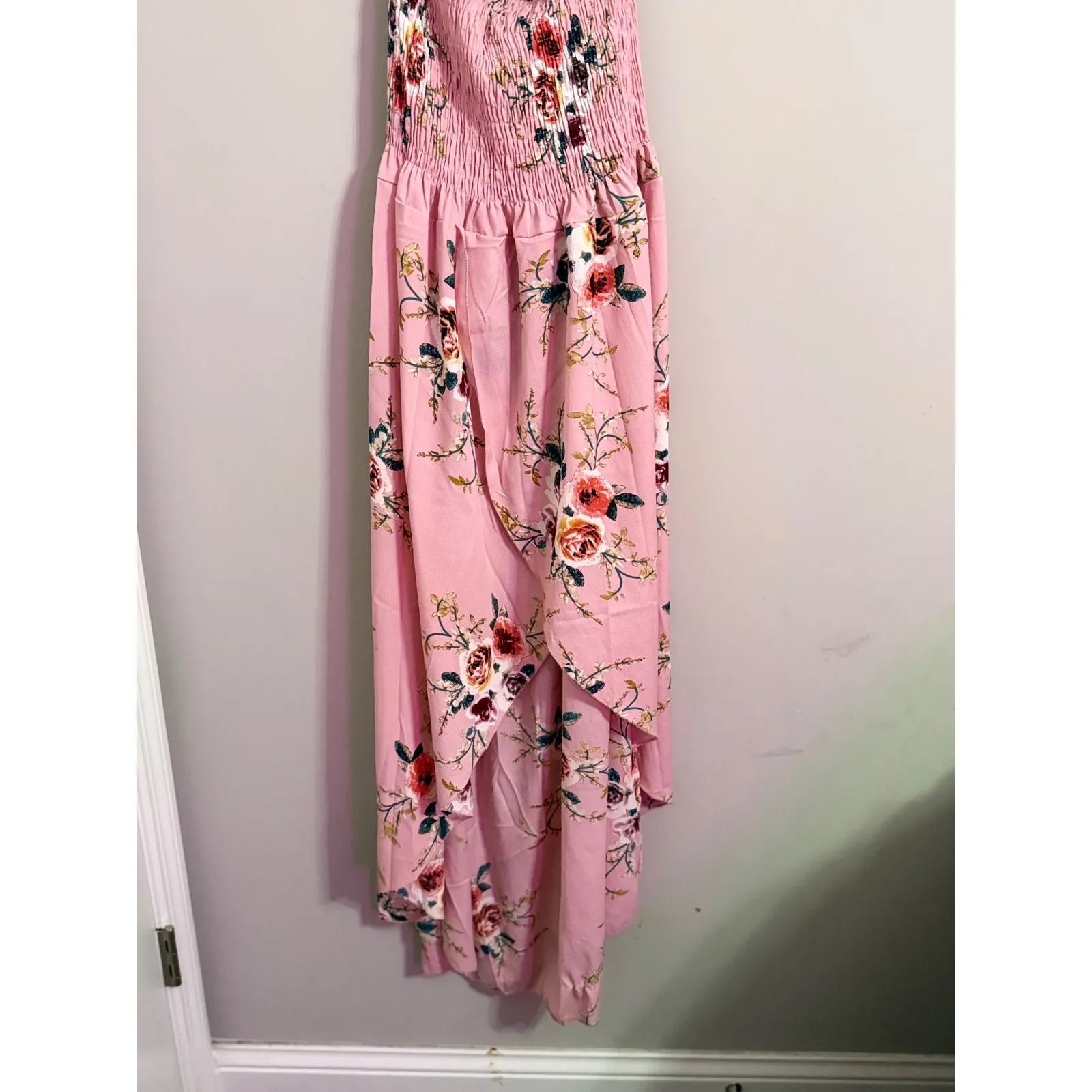 Pink Floral Smocked Off Shoulder Maxi Dress Ruffle Sleeve Bohemian Vacation Size 4X - Image 5