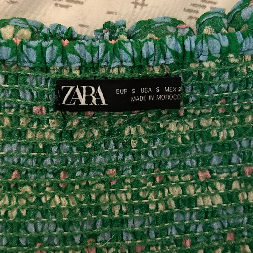 Zara Size S Green Floral Sleeveless Dress - Image 11