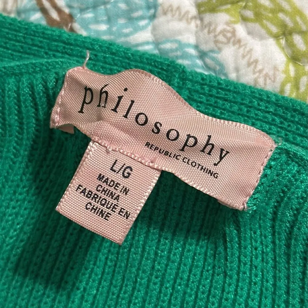 Philosophy  women’s large women's green pullover v-neck sweater St Patrick’s Day - Image 7