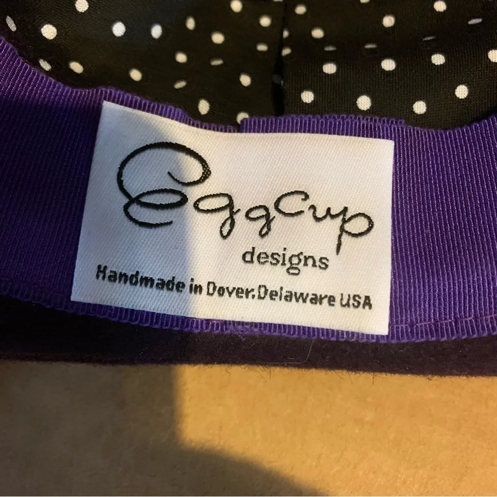 EGG CUP DESIGNS PURPLE W/BLACK RIBBON AND FEATHER BOW ACCENT WOOL FEDORA HAT - Image 10