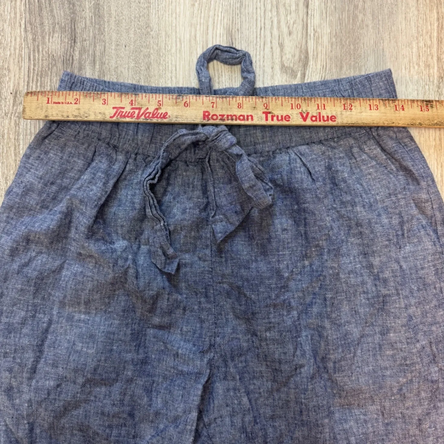 ZARA Women's Blue Linen Blend Paperbag Waist Tie Cropped Pants‎ Size M - Image 6