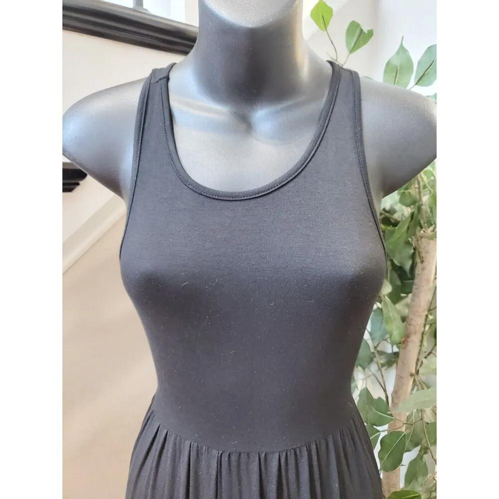 Grecerelle Women's Black Solid Rayon Round Neck Sleeveless Long Maxi Dress Large - Image 2