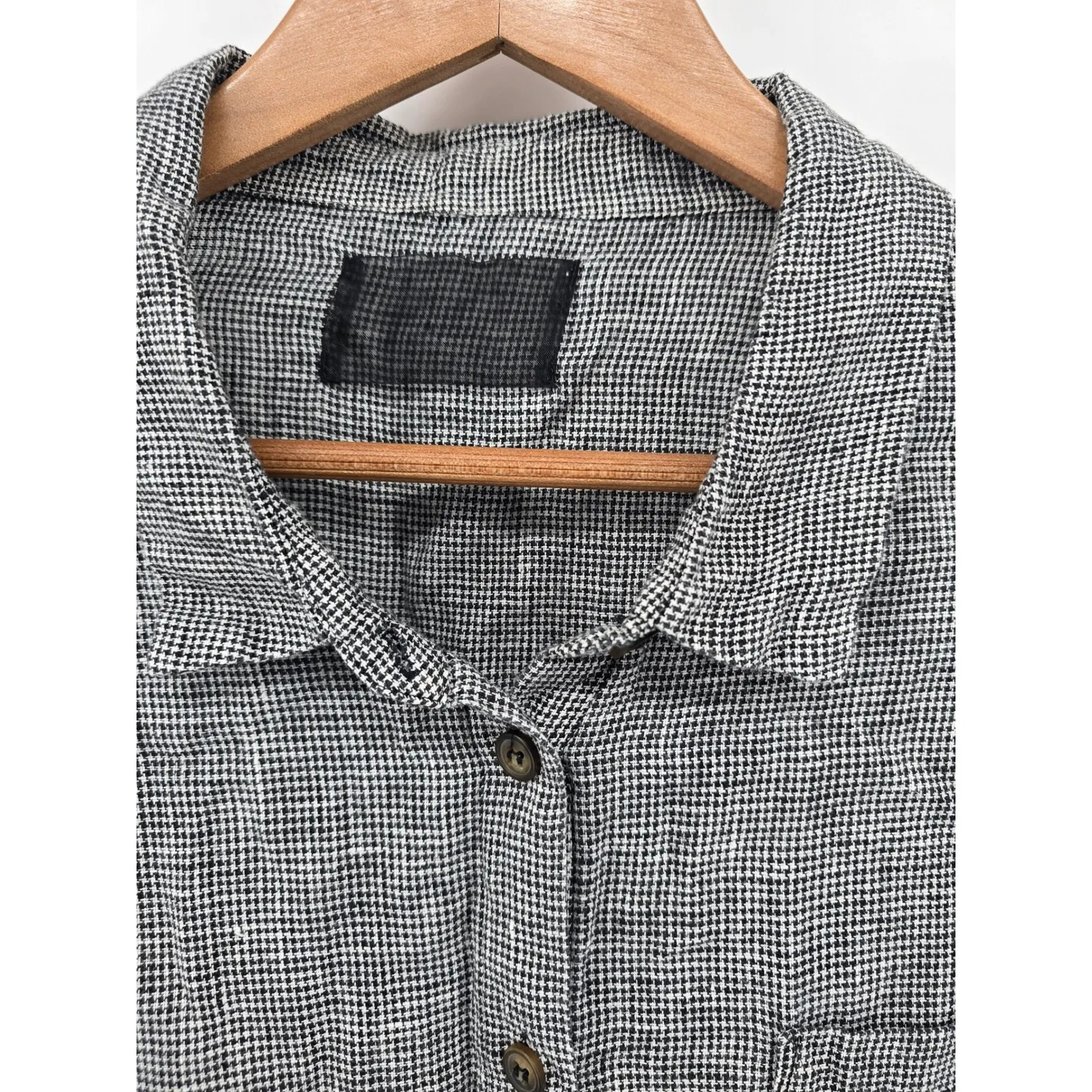 Reformation Linen Houndstooth Button Down Shirt Top Size XL - Image 3