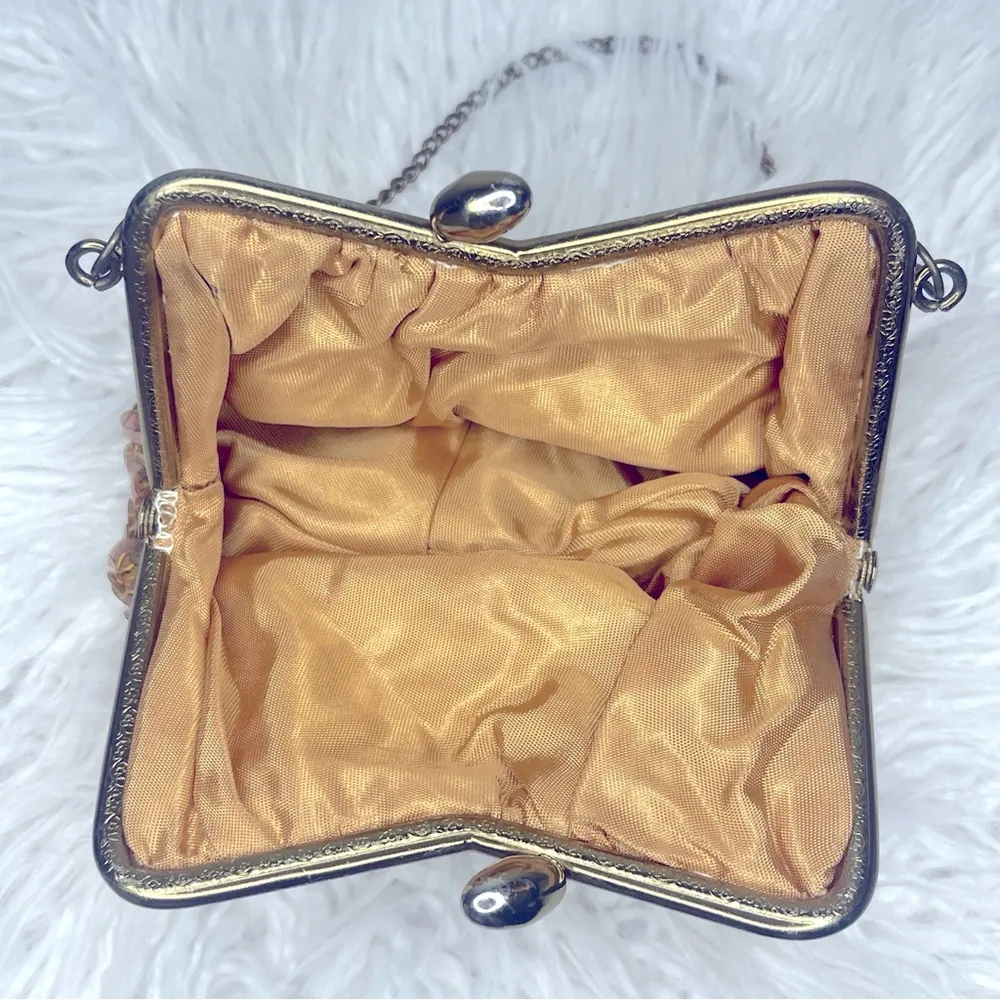 VINTAGE Sequined bag holiday dressy cocktail purse with chain handle Gold - Image 7