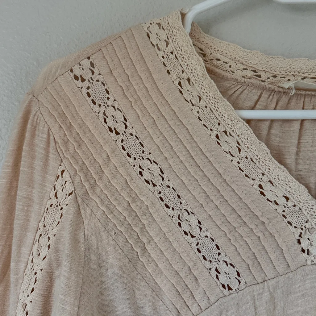 Lucky Brand Cream Blush Pink Lace Detail Long Sleeve Top Large - Image 3