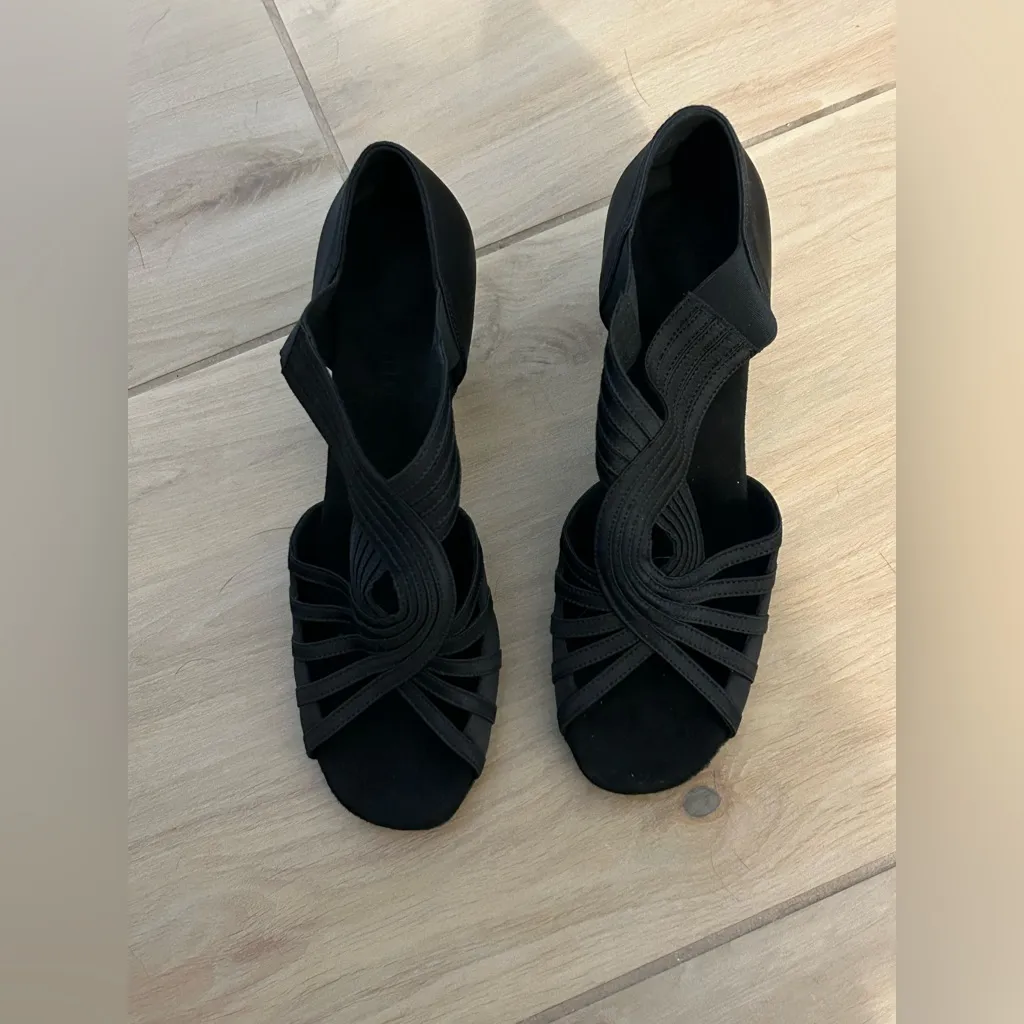 NEW Ballroom Dance Rhinestone Latin Salsa Performance Heels Shoes 8.5 Black - Image 4