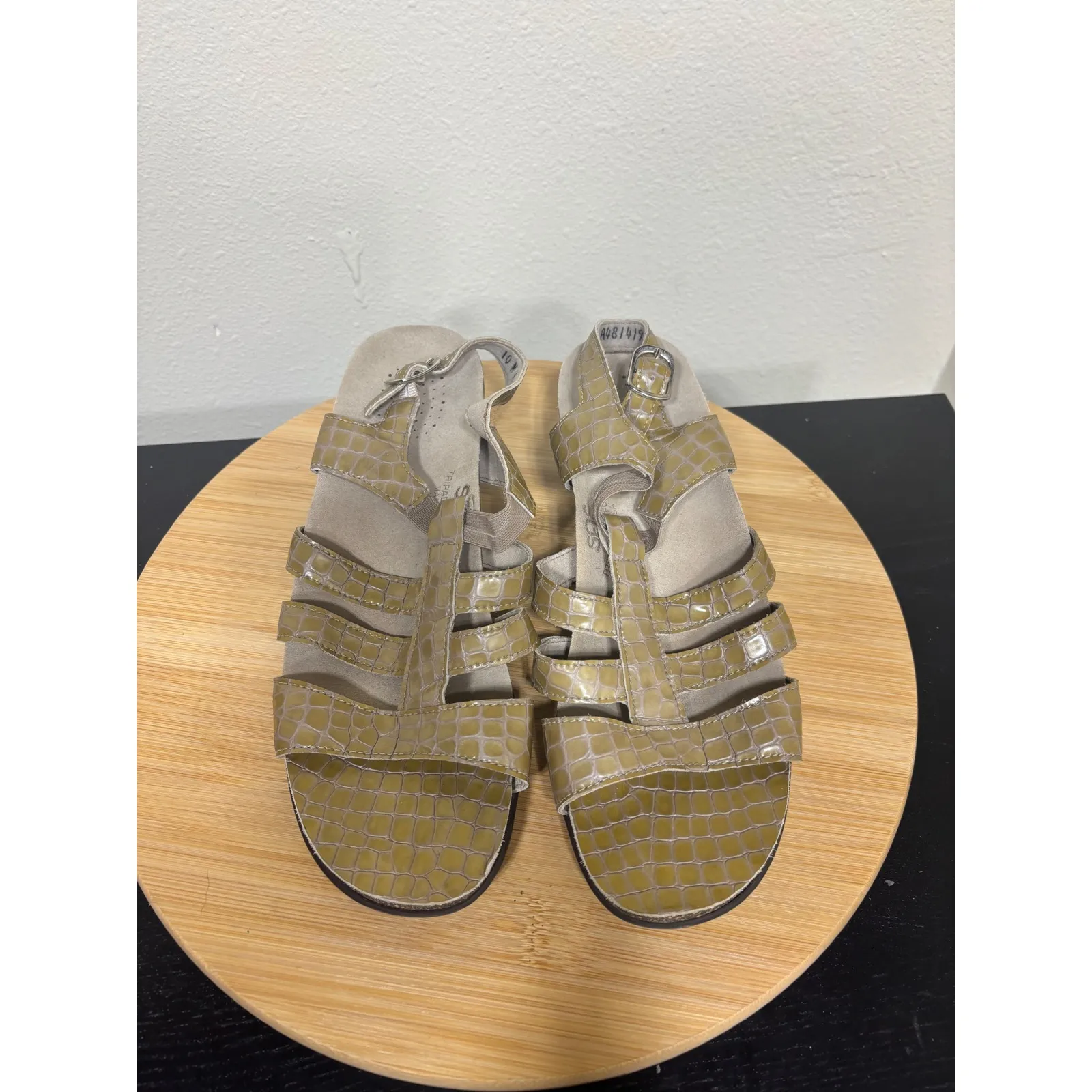 SAS Allegro‎ Croc Size 10M Heel Sandals Comfort Adjustable Buckle Tan Gold - Image 2