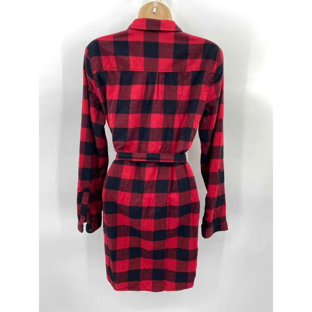 Abercrombie & Fitch Button Front Shirt Dress Women Small Red Black Buffalo Plaid - Image 7