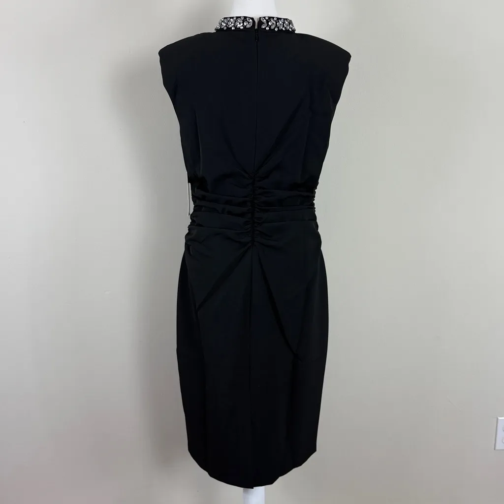 NWT Eliza J Laguna Crepe Beaded Mock Neck Sleeveless Ruched Midi Dress Sz 12Tall - Image 7