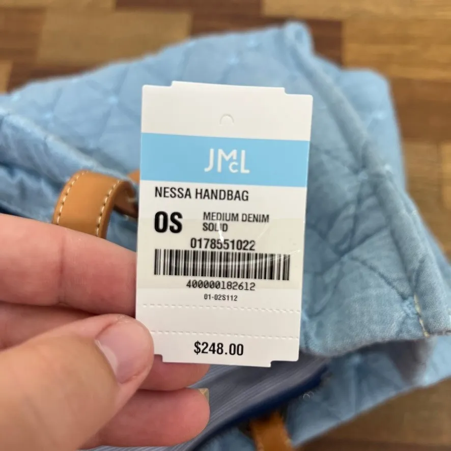 J Mclaughlin Nessa Handbag‎ One Size NWT $248 Blue Quilted Tote Cotton Purse - Image 10