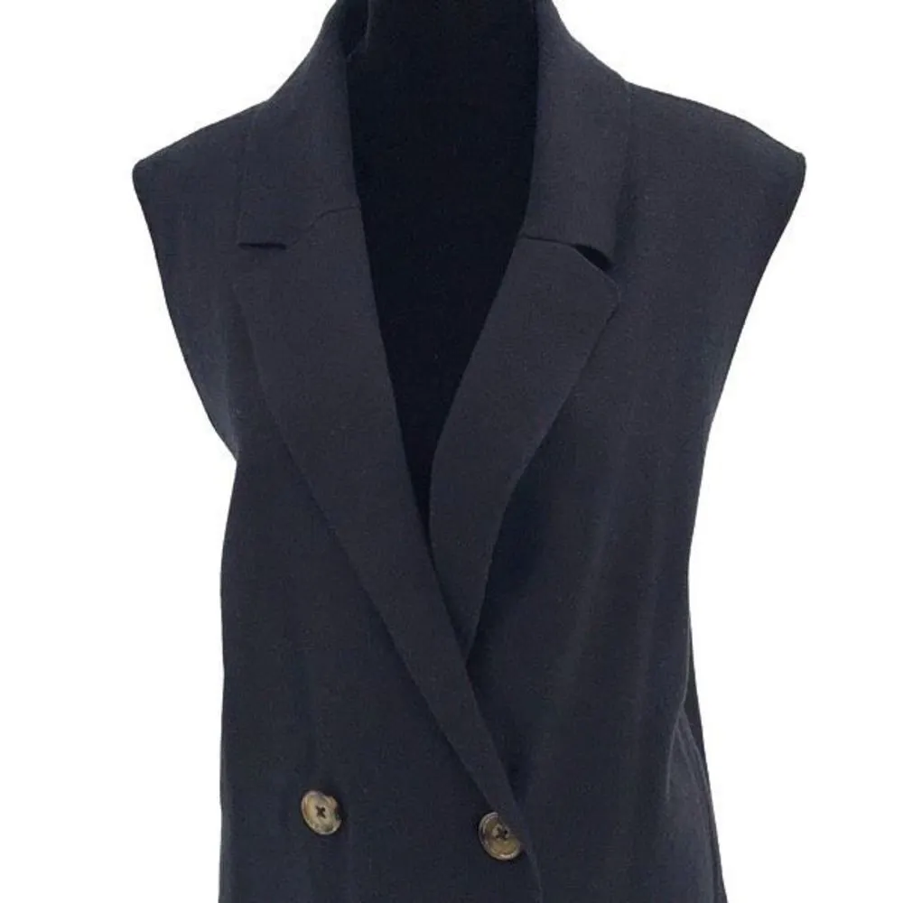 Marled by United Clothing Double Breasted Knit Sleeveless Rayon Blend Vest Black Size L - Image 2