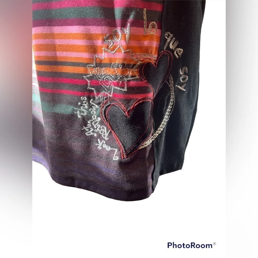 desigual Rainbow Black and Rainbow Wearable Art Shift dress size Small‎ - Image 3