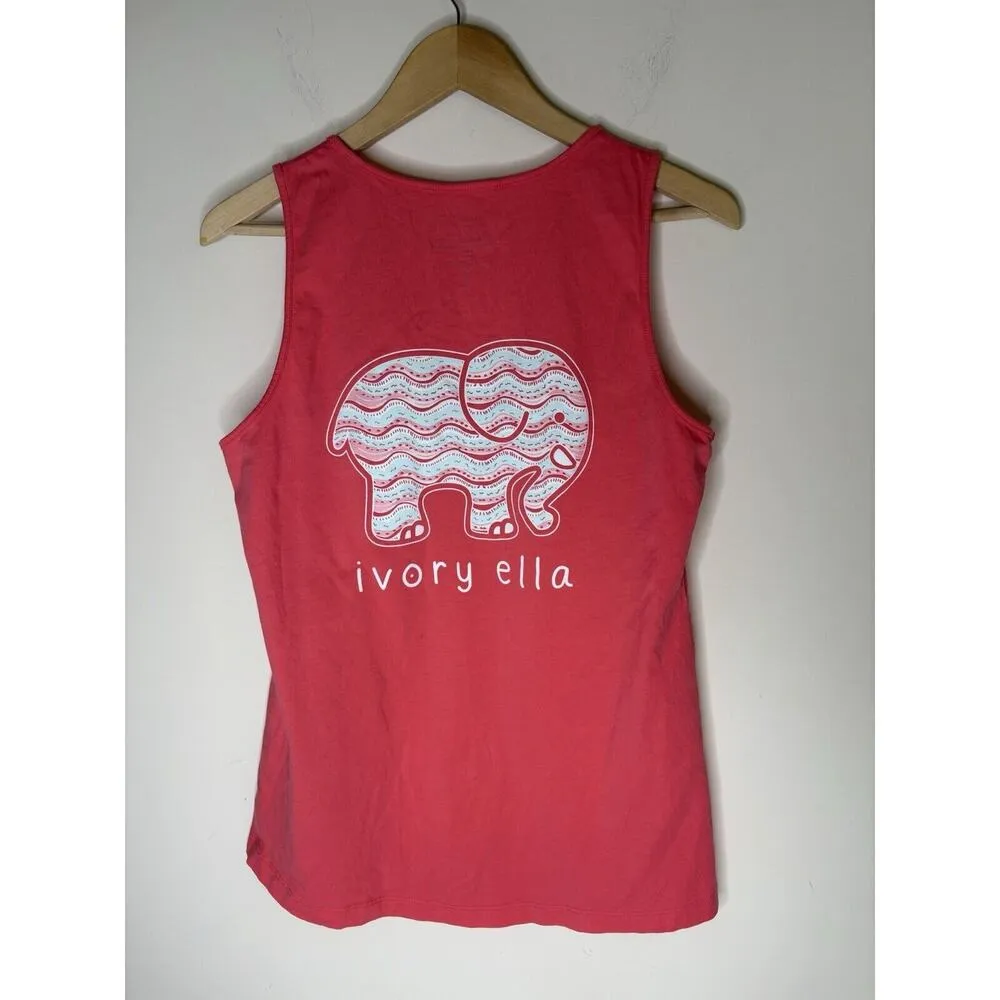 Ivory Ella Womens Size Large Sleeveless Tank Top Save the Elephants Pink Pocket - Image 3