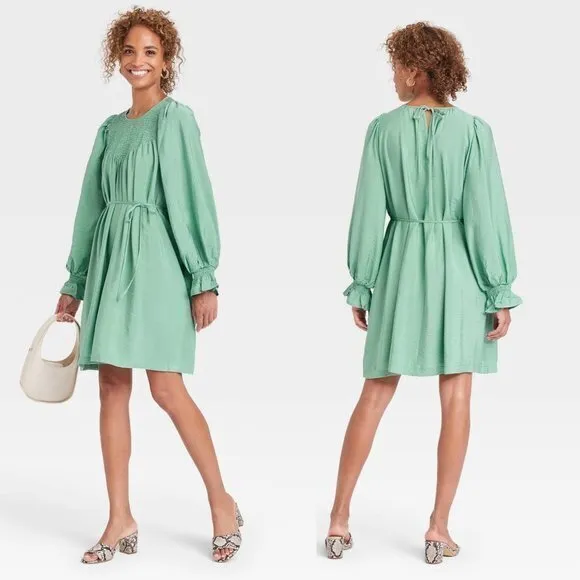 Smocked Long Sleeve Tent Dress w/ Pockets Size XL NWT - Image 2