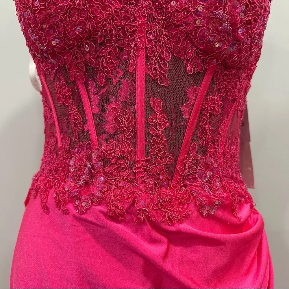 Sherri Hill 55334 Bright Fuchsia Strapless Corset Gown 14 NWOT - Image 6