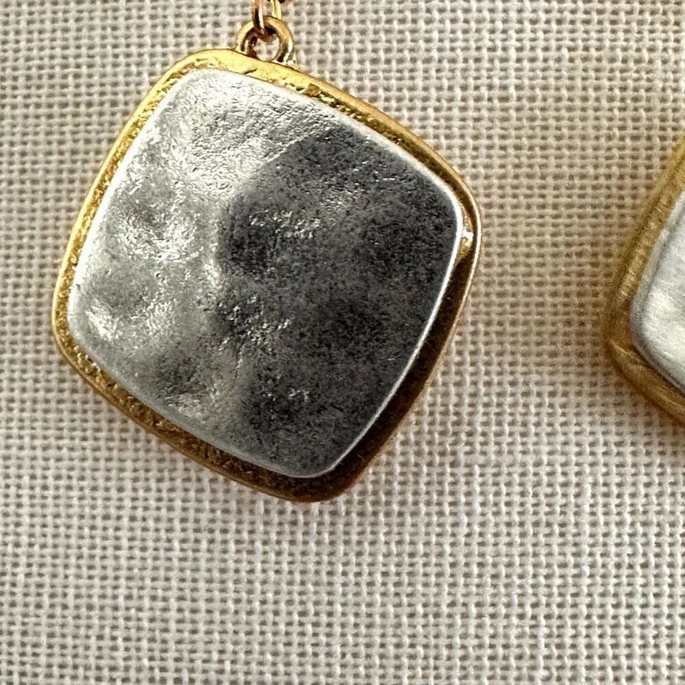 silver and gold tone square drop earrings - Image 9