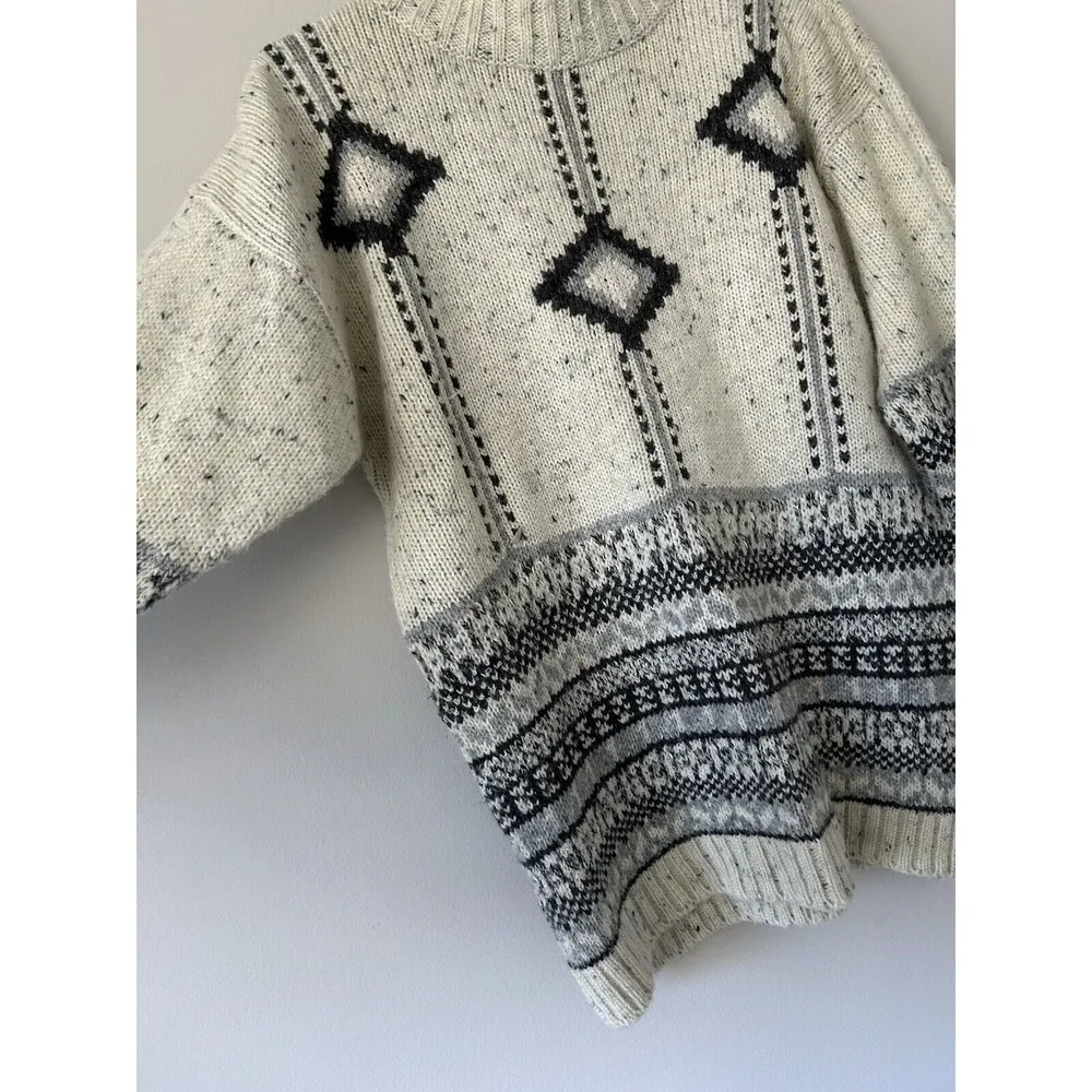 Fabrizio Vintage Wool Blend Grandpa Nordic Fair Isle Mock Neck Sweater Size M White Size M - Image 4