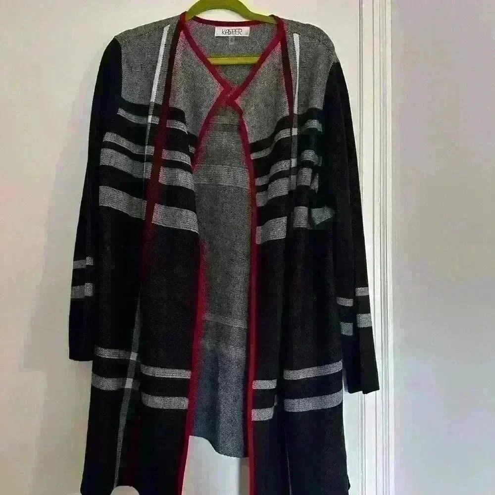 Kasper Edge To Edge Plaid Open-Front Cardigan. Size L. Lots of stretch. - Image 3