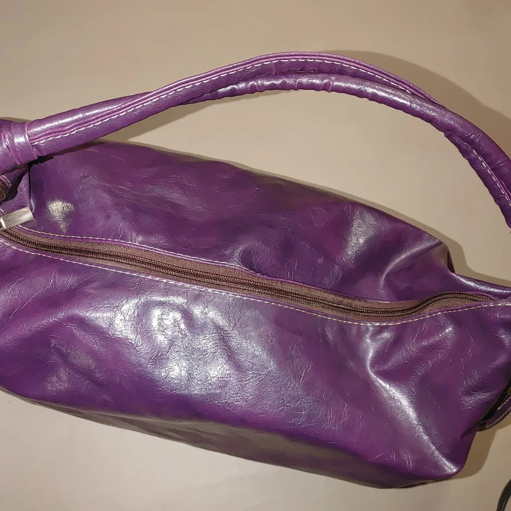 Umberto Bossi Purple Faux Leather Hobo Shoulder Bag Zipper Tassel Accents - Image 6
