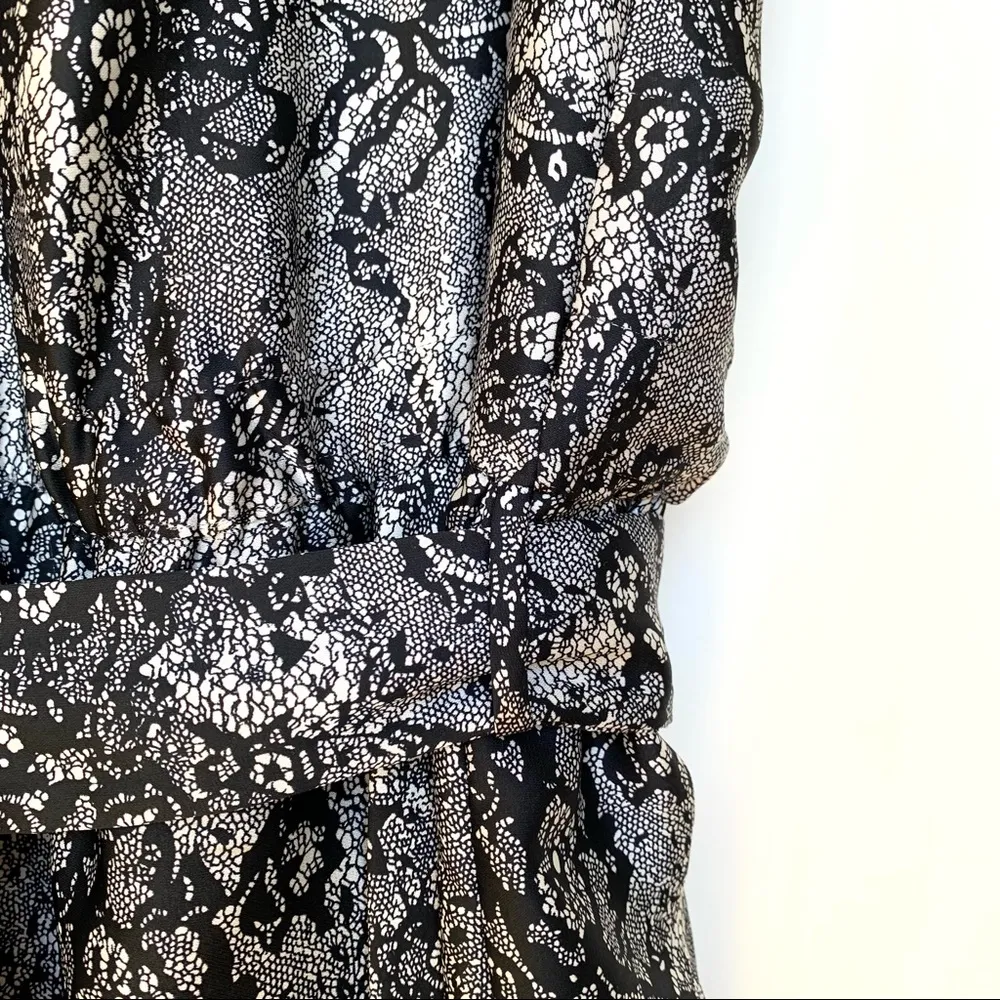 Aqua Floral Lace Print Wrap Dress in Black and White M - Image 7