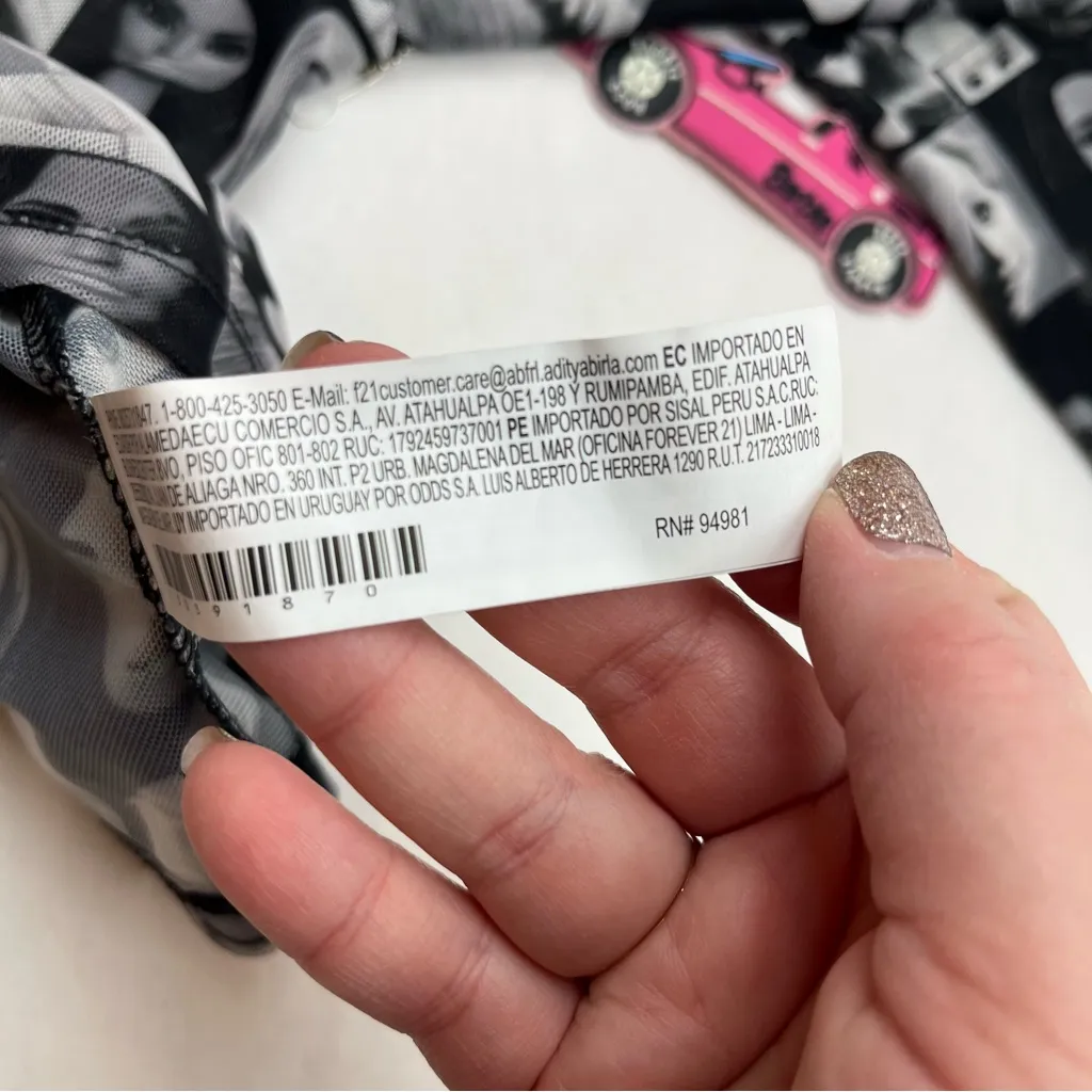 Barbie Forever‎ 21 Mesh Top Long Sleeve Shirt SZ Small Black White Grey Gray NEW - Image 6