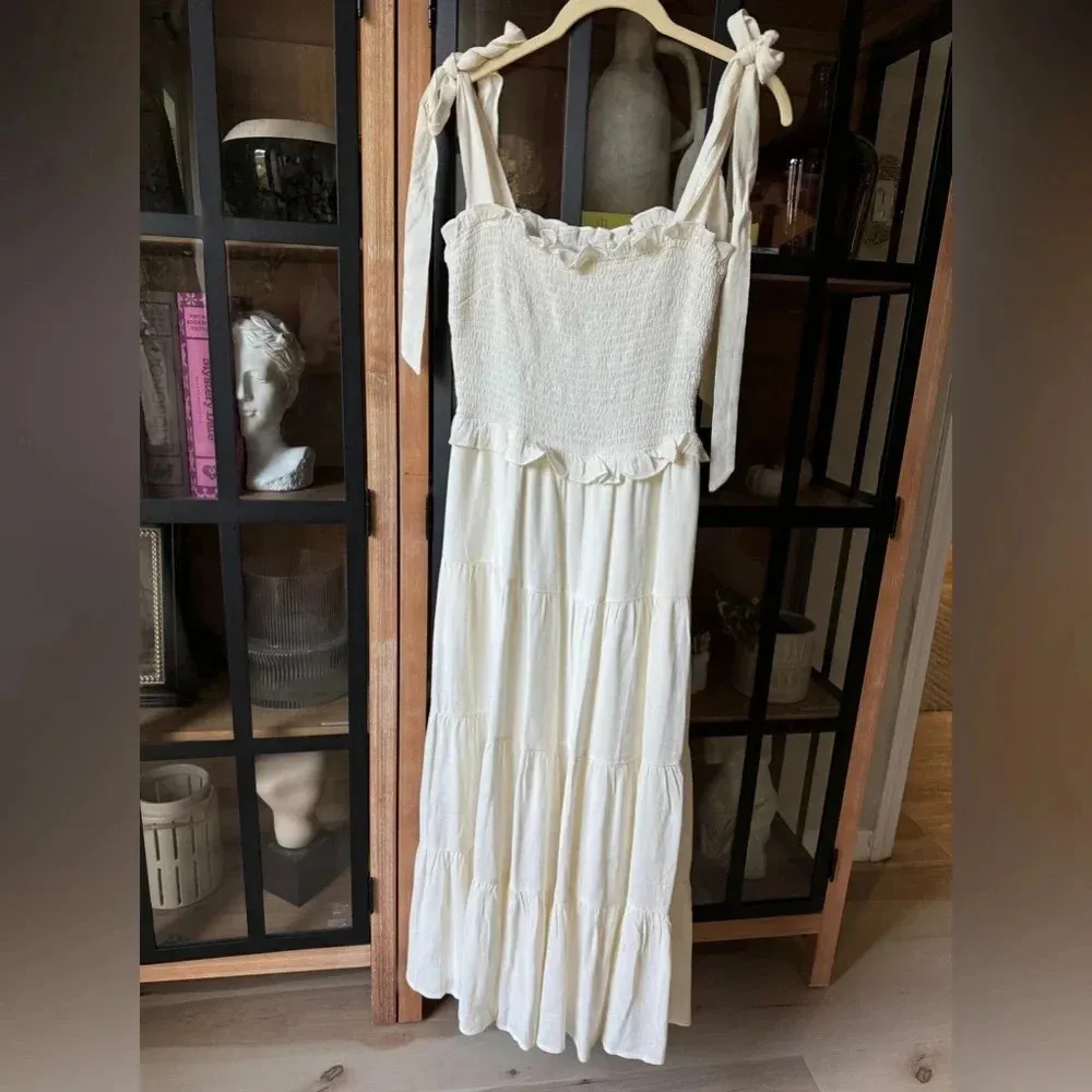 ASTR Promenade Smocked Bodice Midi Dress ruffles tiered bridal maxi bows pockets - Image 2