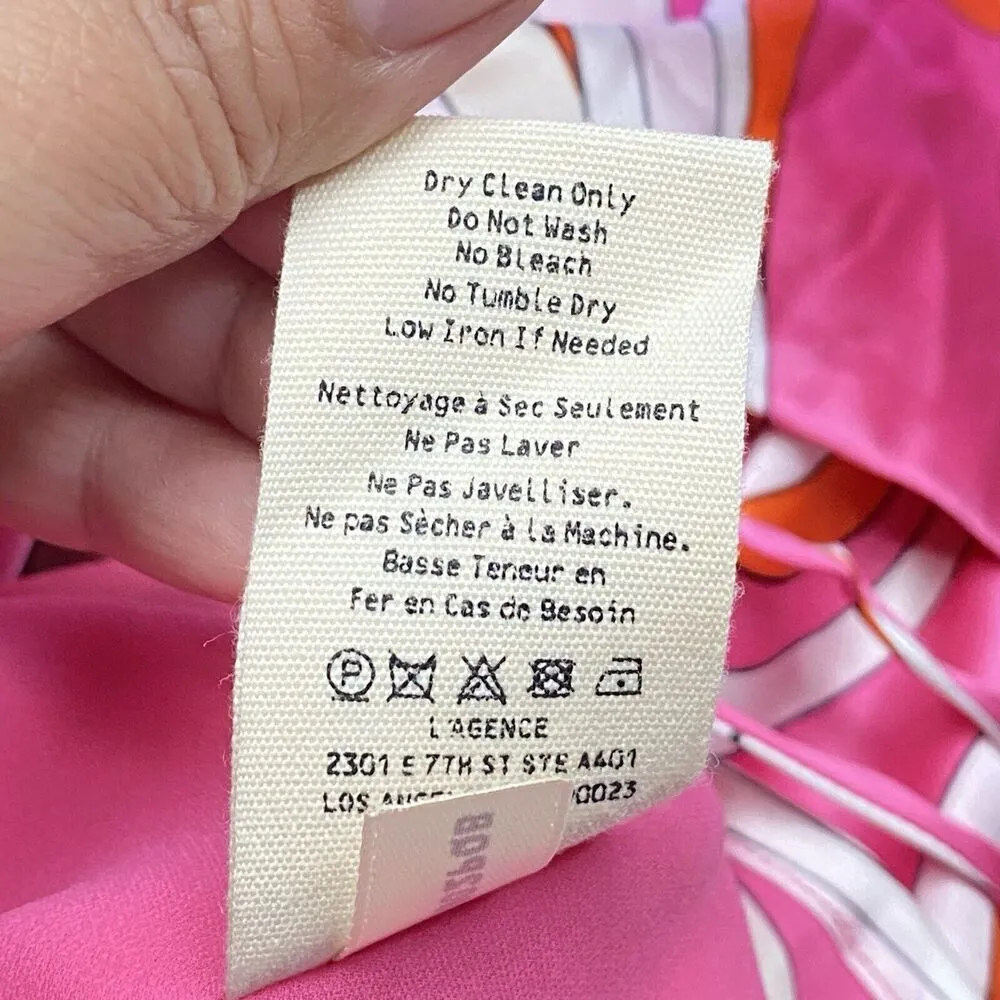 L'Agence Jodie Slip Dress Pink Multicolor Swirl Printed Silk Satin Womens Sz 14 - Image 8