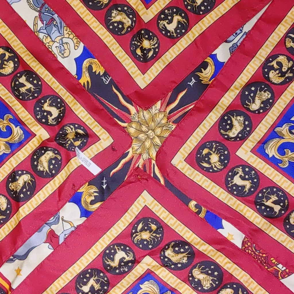 Avon 1970s Sign of Stars Vintage Zodiac Astrology Sun Moon Square Italy Scarf Red Size 34 - Image 6