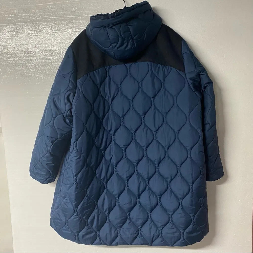 LOGO Lori Goldstein Coat Women Size 3X Blue Quilted Long Full Zip Hooded Jacket - Image 5