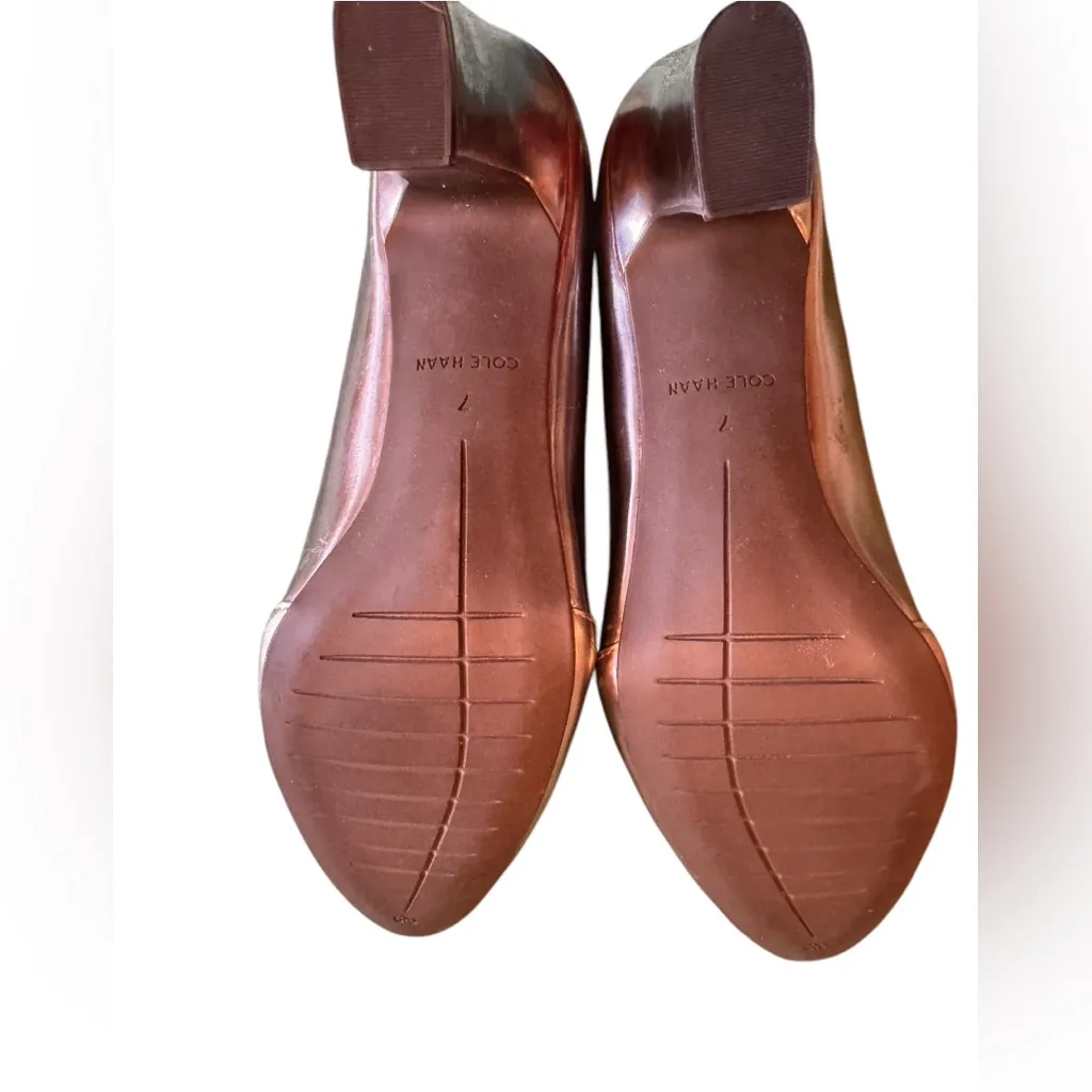 Cole Haan Grand OS Bronze Mirror Leather Block Heel Pumps Womens Size 7 Dressy - Image 10
