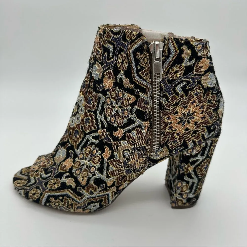 Candies Peep Toe Block Heel Booties Tapestry Vintage Print Women’s 8 - Image 4