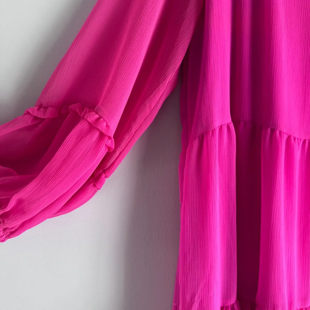 Vince Camuto Long Sleeve Tiered Mini Dress Orchid Pink Size Large - Image 10