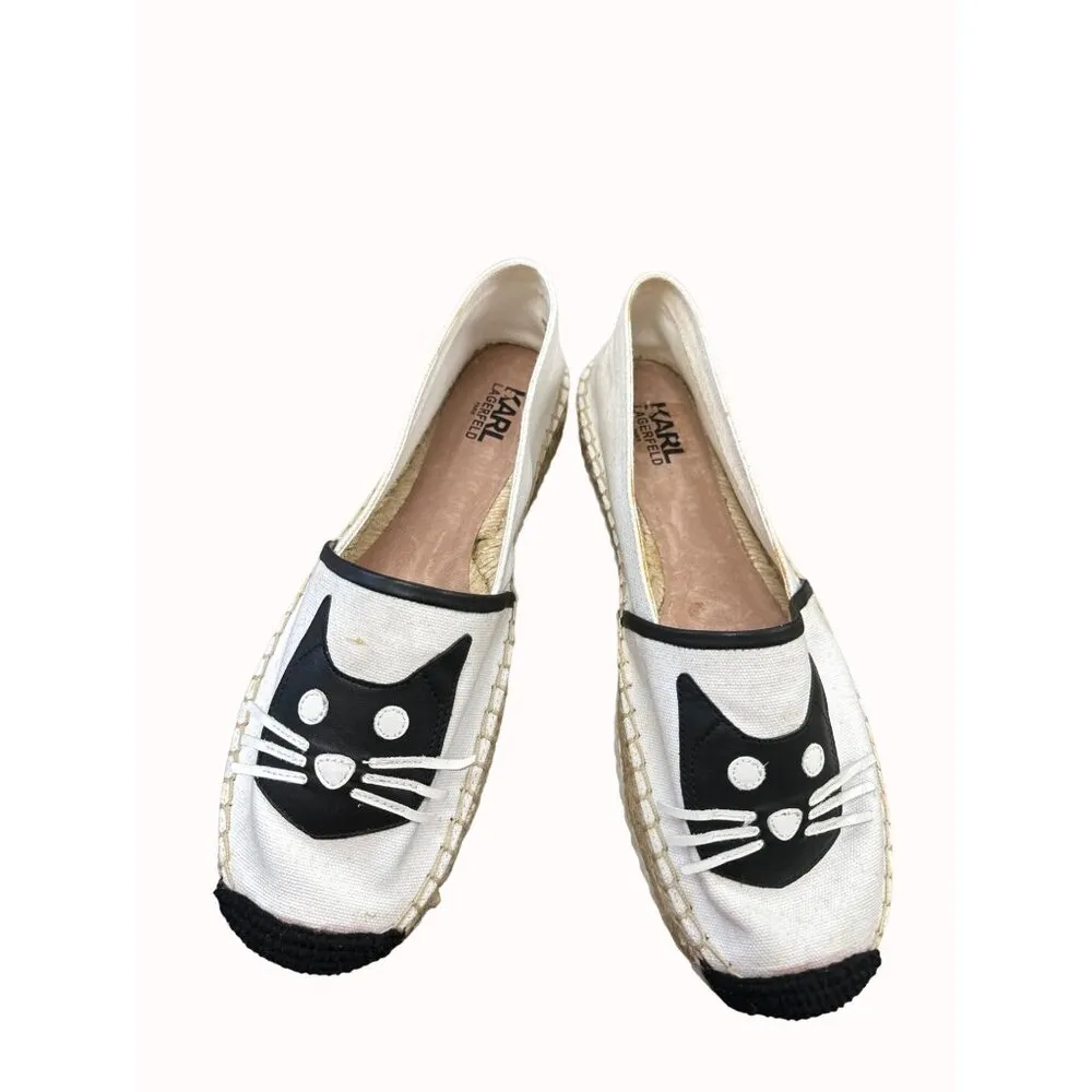Karl Lagerfeld women’s white kitten theme espadrille shoes 10m SKU 6386 - Image 7