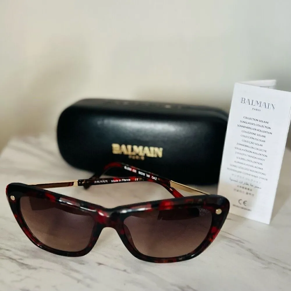 BALMAIN 56mm Modified Cat Eye Sunglasses, Polarized, Designer, Red Tortoise, NWT - Image 2