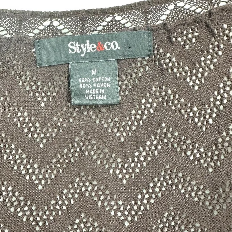 Style & Co. Brown Button Up Eyelet Design Cardigan Medium - Image 4