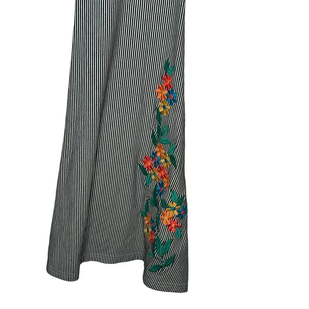 Judith March Women's Pants Flare Pull On Striped Embroidered Floral Medium NWT - Image 8